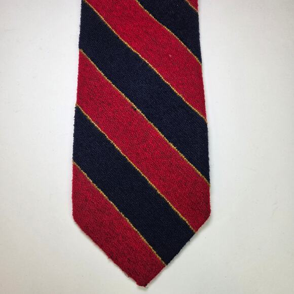 Vintage JC Penney Repp Tie Red Navy Gold Stripe Wide 70s Preppy Look 4” Wide - Picture 2 of 12